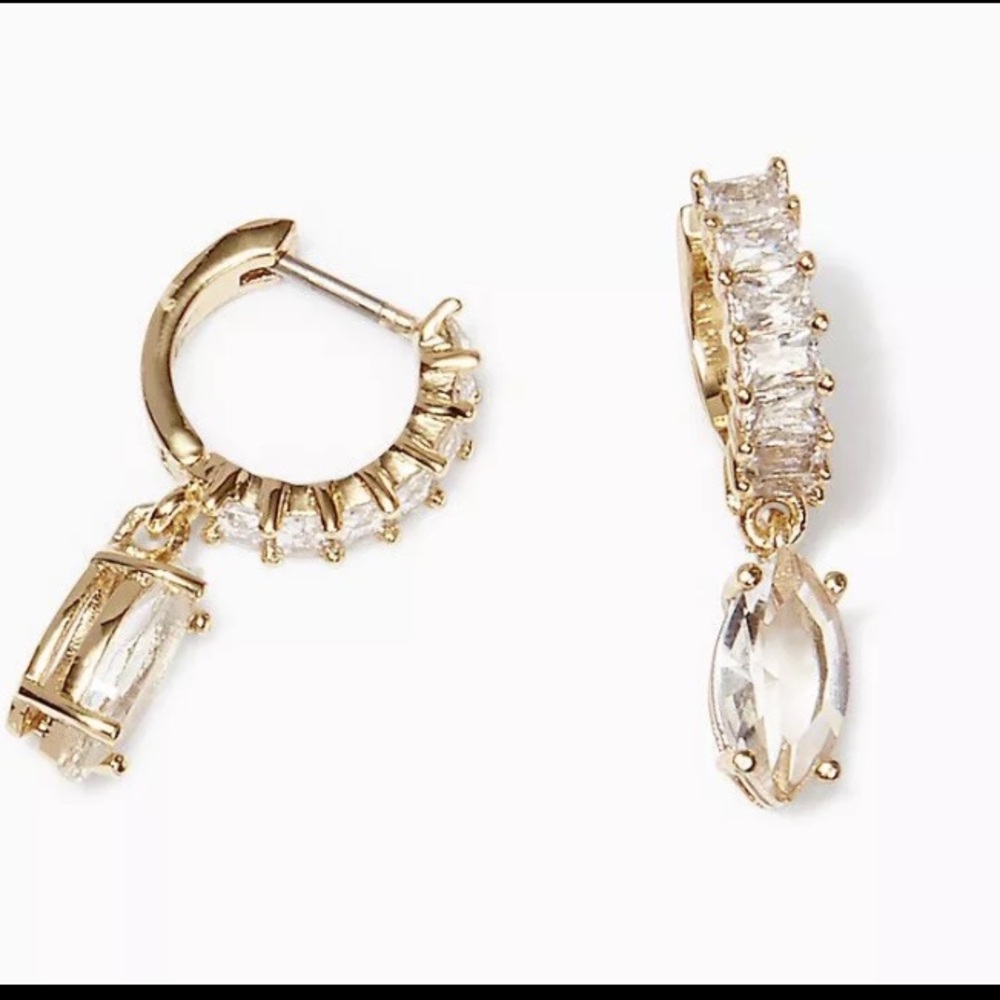 STELLA & DOT BAGUETTE HUGGIES DROPLET CRYSTAL EARRINGS NEW IN BOX